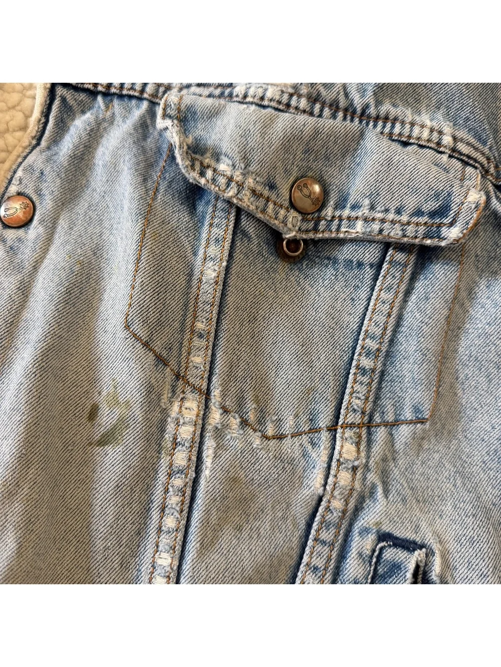 Vtg Silver Spur Western Sherpa Denim Jacket Thrashed XL